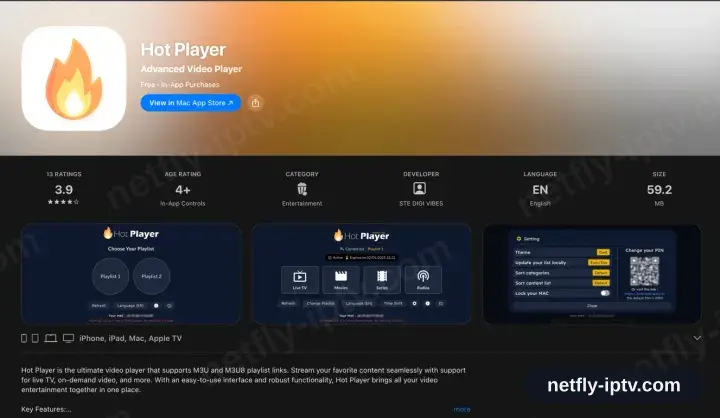 Hot Player on its Apple TV App Store page