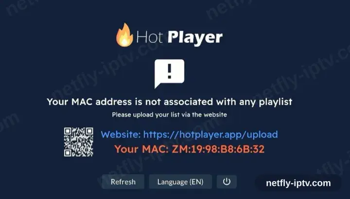 HotPlayer asking you to upload your playlist at hotplayer.app