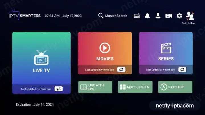 IPTV Smarters Pro loaded with the channel list ready to play