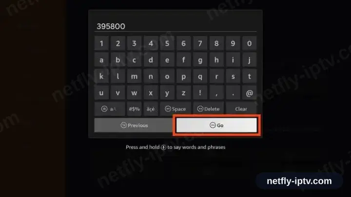 Downloader with the code 395800 typed into the URL field