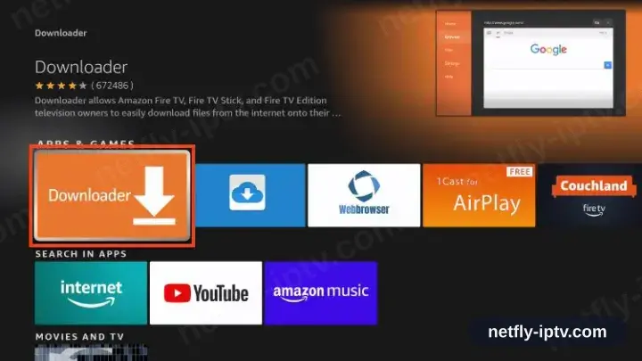 Downloader app shown in the Fire TV search results